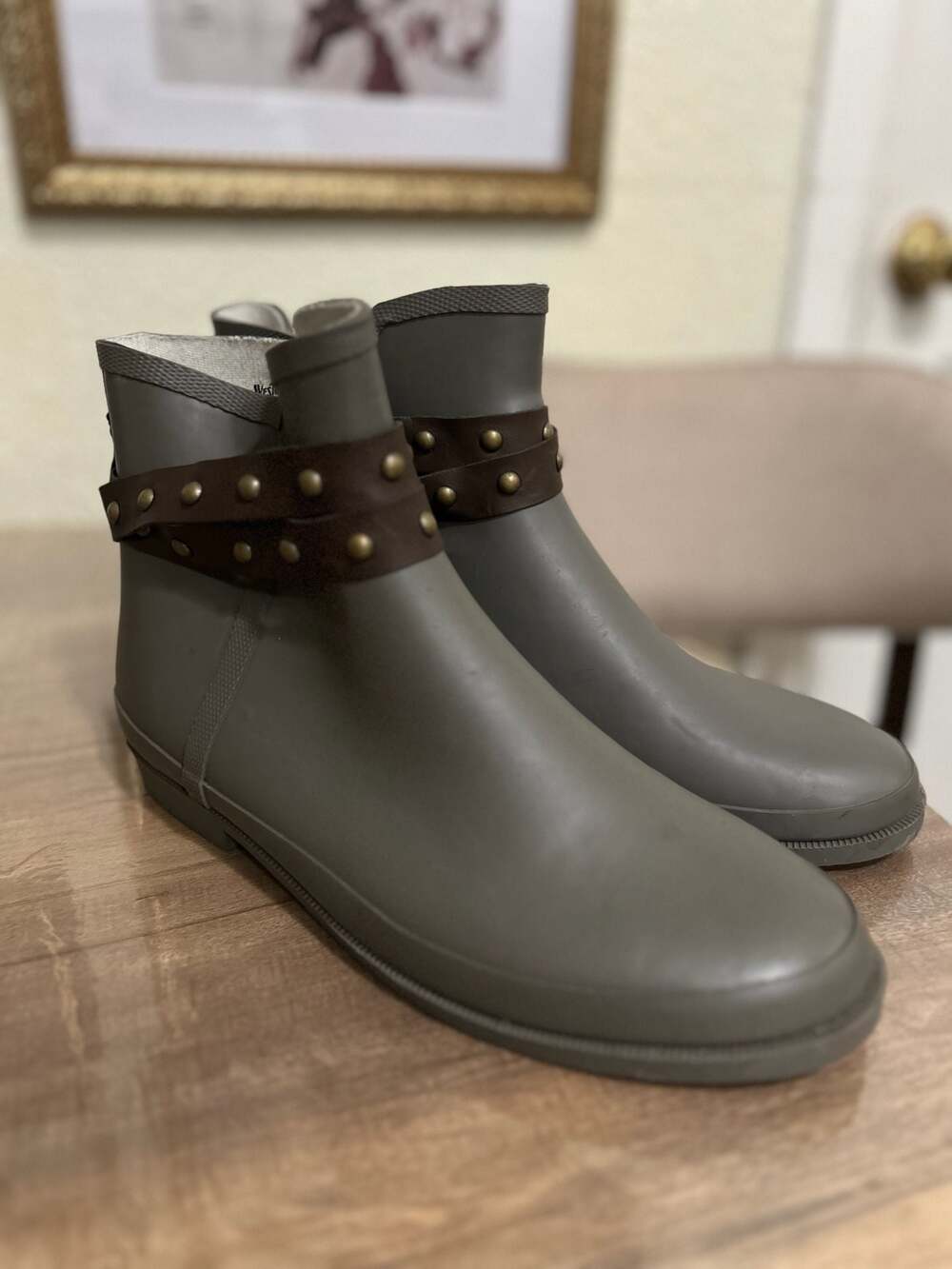 Western Chief Lodge Ankle Rubber Rain Boots with Studded Strap Detail